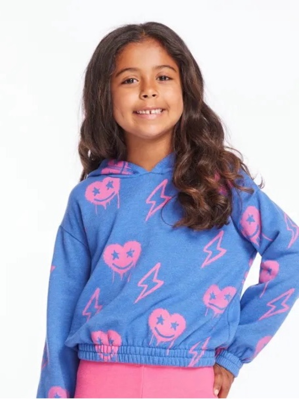CHASER Kids Hearts & Bolts Hoodie Blue & Pink Lone Sleeve Size 8